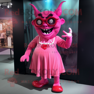 Pink Devil maskot kostume...