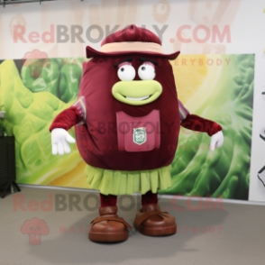 Maroon Corned Beef And Cabbage mascot costume character dressed with a Vest and Foot pads