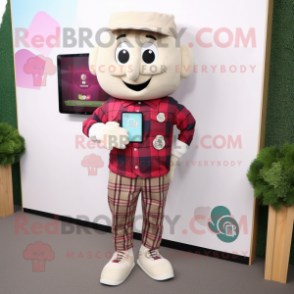 Beige Raspberry mascot costume character dressed with a Flannel Shirt and Digital watches