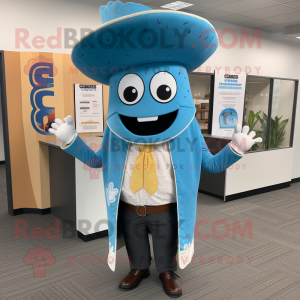 Sky Blue Tacos mascot costume character dressed with a Blazer and Wraps