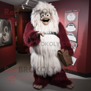 Maroon Yeti mascot costume character dressed with a Empire Waist Dress and Backpacks