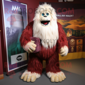 Maroon Yeti mascot costume character dressed with a Empire Waist Dress and Backpacks