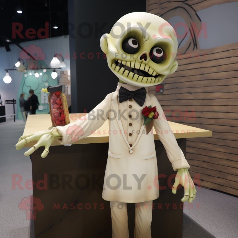 Cream Undead mascot costume character dressed with a Blouse and Tie pins