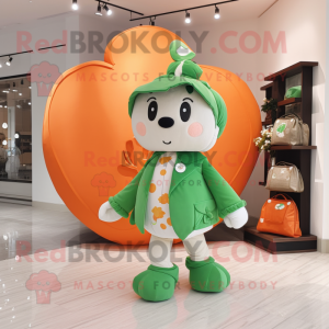 Peach Four Leaf Clover mascot costume character dressed with a Romper and Handbags