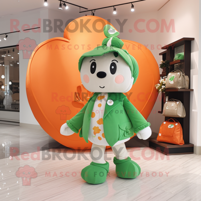 Peach Four Leaf Clover mascot costume character dressed with a Romper and Handbags