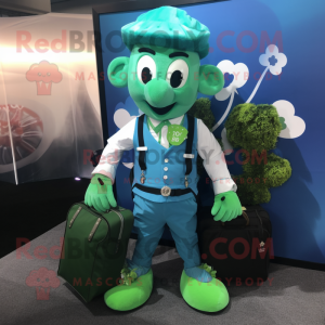 Cyan Bunch Of Shamrocks mascot costume character dressed with a Button-Up Shirt and Briefcases