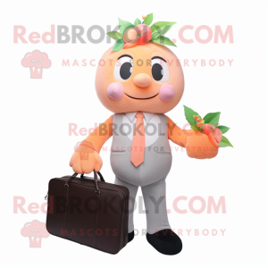 Peach Bouquet Of Flowers mascot costume character dressed with a Dress Shirt and Briefcases