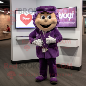 Purple Heart mascot costume character dressed with a Button-Up Shirt and Bracelet watches