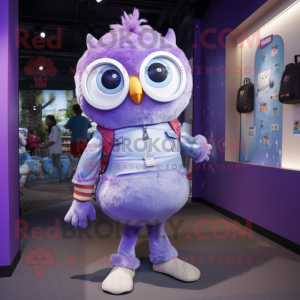 Lavender Owl mascot costume character dressed with a Jeggings and Bracelets