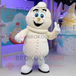 White Ice Cream mascot costume character dressed with a Parka and Anklets