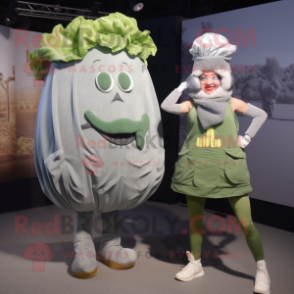 Gray Corned Beef And Cabbage mascot costume character dressed with a Tank Top and Hairpins