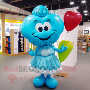 Cyan Heart Shaped Balloons mascot costume character dressed with a Mini Skirt and Messenger bags