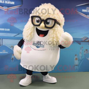 Cream Ice mascot costume character dressed with a Rugby Shirt and Eyeglasses