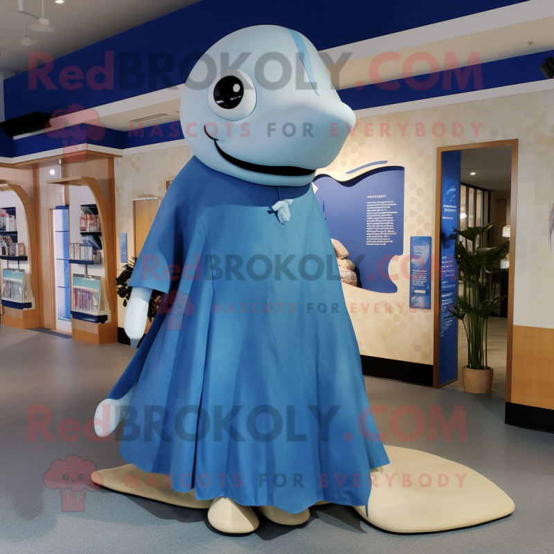 Tan Blue Whale mascot costume character dressed with a A-Line Dress and Cummerbunds