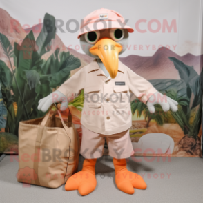 Peach Archeopteryx mascot costume character dressed with a Cargo Pants and Tote bags