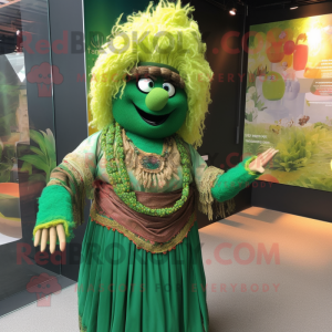 Forest Green Biryani mascot costume character dressed with a Maxi Dress and Necklaces