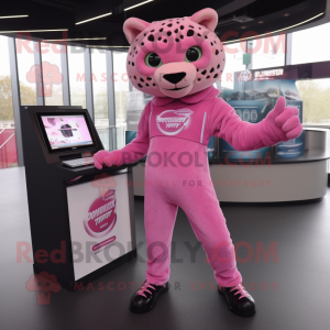 Rosa Jaguar maskot kostym...