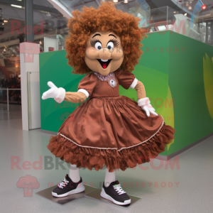 Brown Irish Dancing Shoes mascot costume character dressed with a Ball Gown and Shoe clips