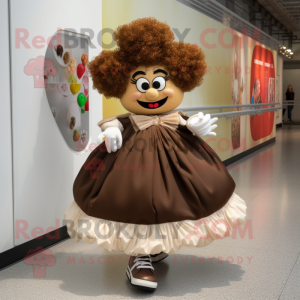 Brown Irish Dancing Shoes mascot costume character dressed with a Ball Gown and Shoe clips