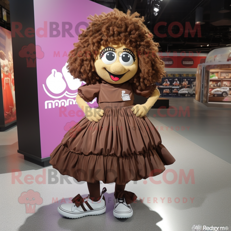 Brown Irish Dancing Shoes mascot costume character dressed with a Ball Gown and Shoe clips