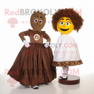 Brown Irish Dancing Shoes mascot costume character dressed with a Ball Gown and Shoe clips