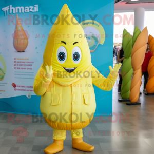 Lemon Yellow Tikka Masala mascot costume character dressed with a Parka and Earrings