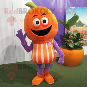 Lavender Orange mascot costume character dressed with a Tank Top and Lapel pins