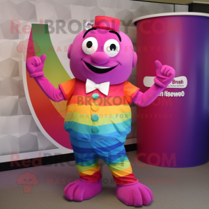 Magenta Rainbow mascot costume character dressed with a Tank Top and Bow ties