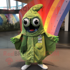 Olive Fish Tacos mascot costume character dressed with a Raincoat and Scarf clips