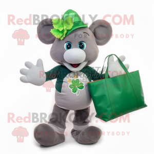 Gray Bunch Of Shamrocks mascot costume character dressed with a Bermuda Shorts and Tote bags