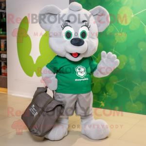 Gray Bunch Of Shamrocks mascot costume character dressed with a Bermuda Shorts and Tote bags