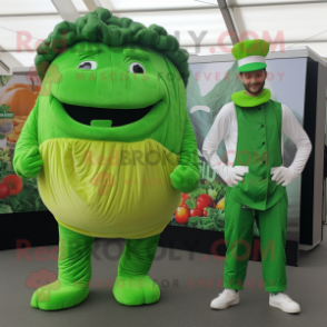 Green Corned Beef And Cabbage mascot costume character dressed with a Jumpsuit and Caps