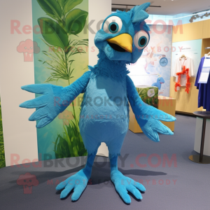 Cyan Archeopteryx mascot costume character dressed with a Romper and Scarf clips