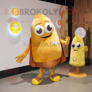 Rust Lemon mascot costume character dressed with a Long Sleeve Tee and Coin purses