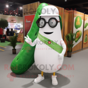 White Cucumber mascot costume character dressed with a Polo Tee and Eyeglasses