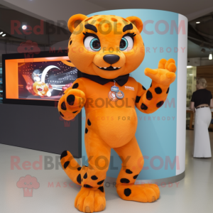 Orange Jaguar maskot kostym...