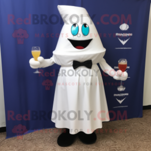 White Shakshuka mascot costume character dressed with a Cocktail Dress and Bow ties