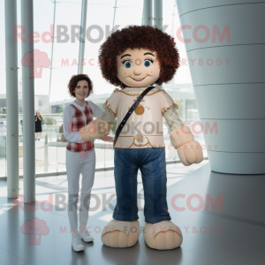 Beige Irish Dancer mascot costume character dressed with a Boyfriend Jeans and Handbags