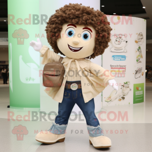 Beige Irish Dancer mascot costume character dressed with a Boyfriend Jeans and Handbags