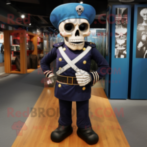 Navy Skull mascot costume character dressed with a Jeggings and Gloves