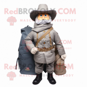 Gray Civil War Soldier mascot costume character dressed with a Parka and Backpacks