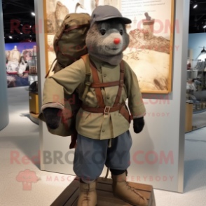 Gray Civil War Soldier mascot costume character dressed with a Parka and Backpacks