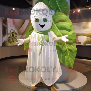 White Beanstalk mascot costume character dressed with a Wrap Skirt and Ties