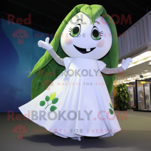 White Beanstalk mascot costume character dressed with a Wrap Skirt and Ties