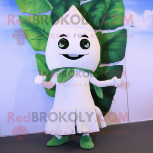 White Beanstalk mascot costume character dressed with a Wrap Skirt and Ties