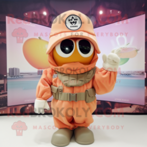 Peach Commando mascot costume character dressed with a Cover-up and Scarf clips