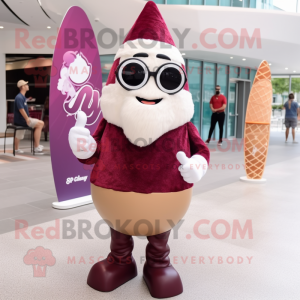 Maroon Ice Cream Cone mascot costume character dressed with a Bikini and Rings