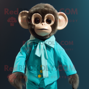 Teal Capuchin Monkey mascot costume character dressed with a Cardigan and Bow ties