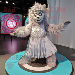 Silver Orangutan mascot costume character dressed with a Circle Skirt and Headbands