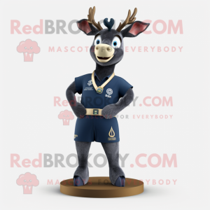 Navy Deer mascot costume character dressed with a T-Shirt and Belts